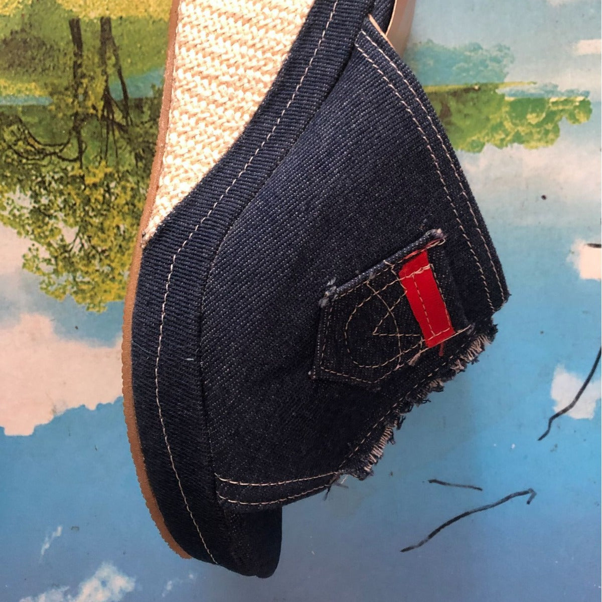 Damen Wedge-Pantoletten mit modischem Denim-Design und eleganter Applikation R&B