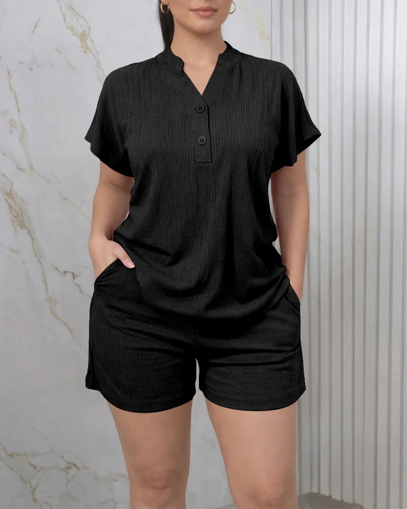 Damen Freizeit-Jumpsuit mit Knopfleiste und seitlichen Taschen R&B