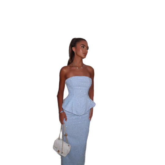 Damen Elegantes Abendkleid mit Peplum-Design und glitzernden Applikationen R&B