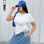 Damen T-Shirt mit seitlichen Riemen und asymmetrischem Schnitt R&B