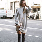 Damen Modisches Strickkleid mit hohem Kragen und oversize Schnitt R&B