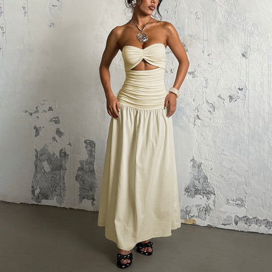 Damen Maxikleid mit schicker Schnittführung und raffiniertem Bauch-Detail R&B