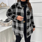 Damen kuschelige Karojacke mit Knopfverschluss und oversized Schnitt