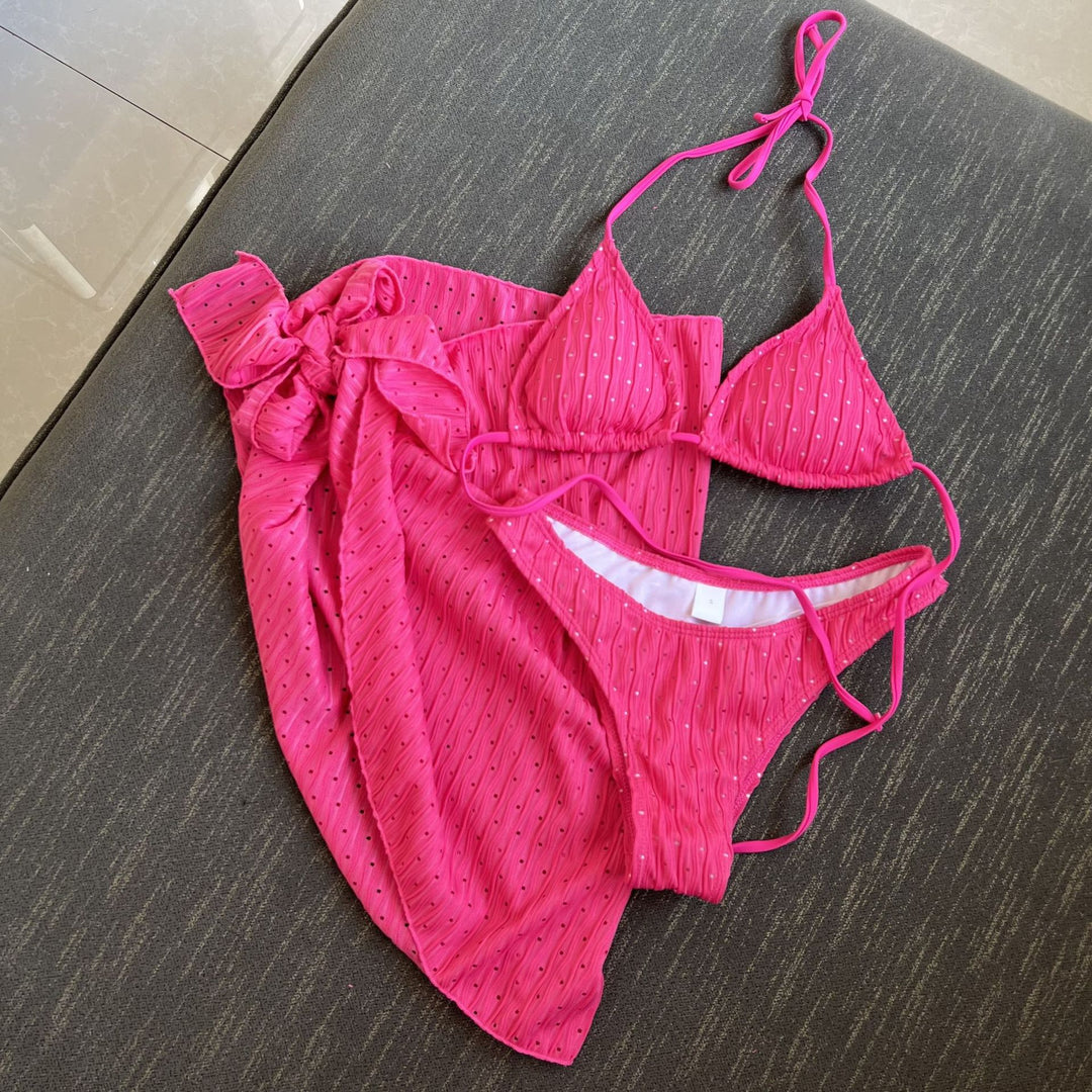 Damen Bikini-Set mit leicht glänzendem Design und verspieltem Wickelrock R&B