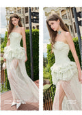 Damen Elegantes und luftiges Abendkleid mit Rüschendetails und transparentem Rock R&B
