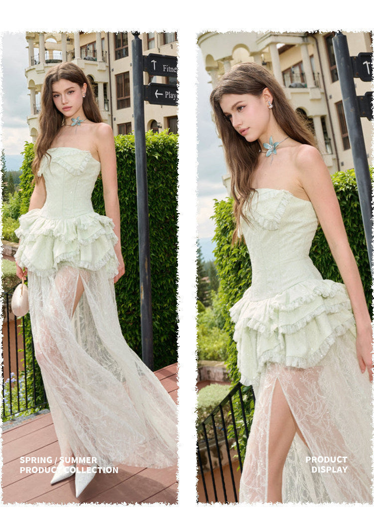 Damen Elegantes und luftiges Abendkleid mit Rüschendetails und transparentem Rock R&B