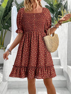 Damen romantisches Sommerkleid mit Puffärmeln und Rüschen R&B