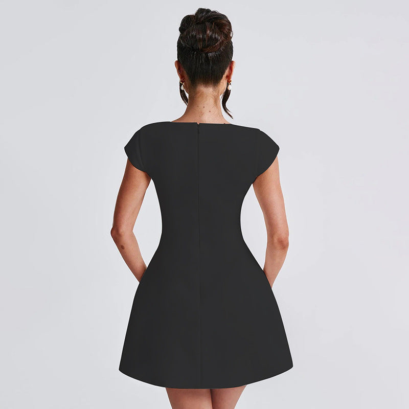 Damen Minikleid mit quadratischem Ausschnitt und ausgestelltem Rock R&B