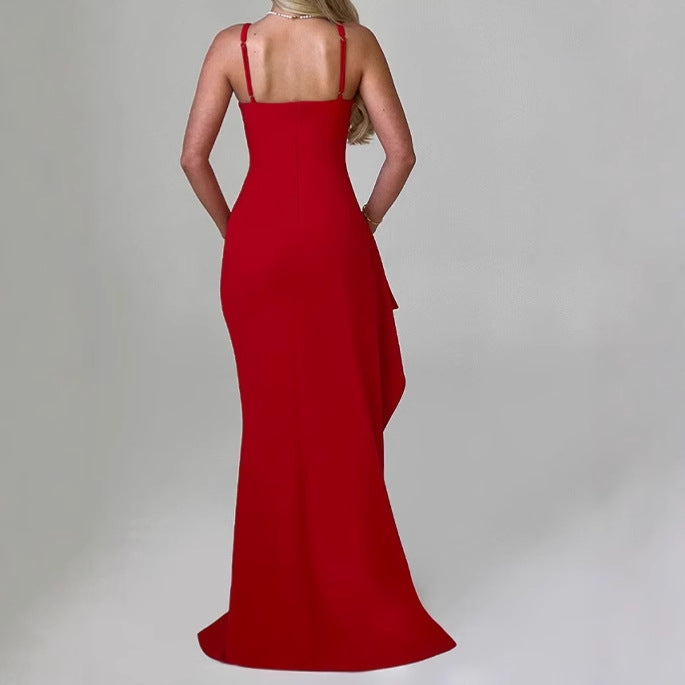 Damen Elegantes Maxikleid mit seitlichem Schlitz und verführerischem V-Ausschnitt R&B