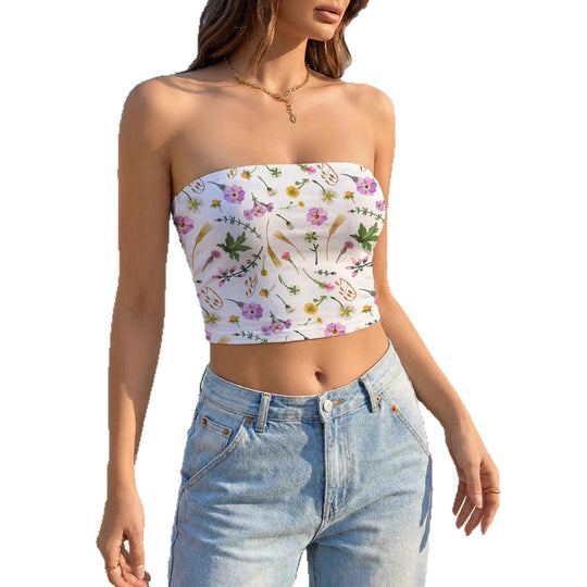 Damen Bandeau-Oberteil mit floralem Design und elastischem Stoff R&B