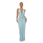 Damen Glamouröses Abendkleid mit tiefem V-Ausschnitt und eleganter Drapierung R&B