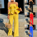 Damen Peplum Jumpsuit mit elegantem Oberteil und weiten Beinen R&B