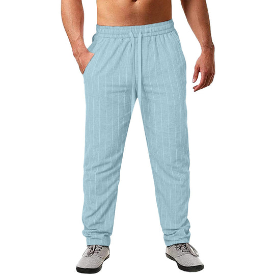 Herren lässige Streifen-Hosen aus Baumwollmix mit elastischem Bund und praktischen Eingrifftaschen R&B