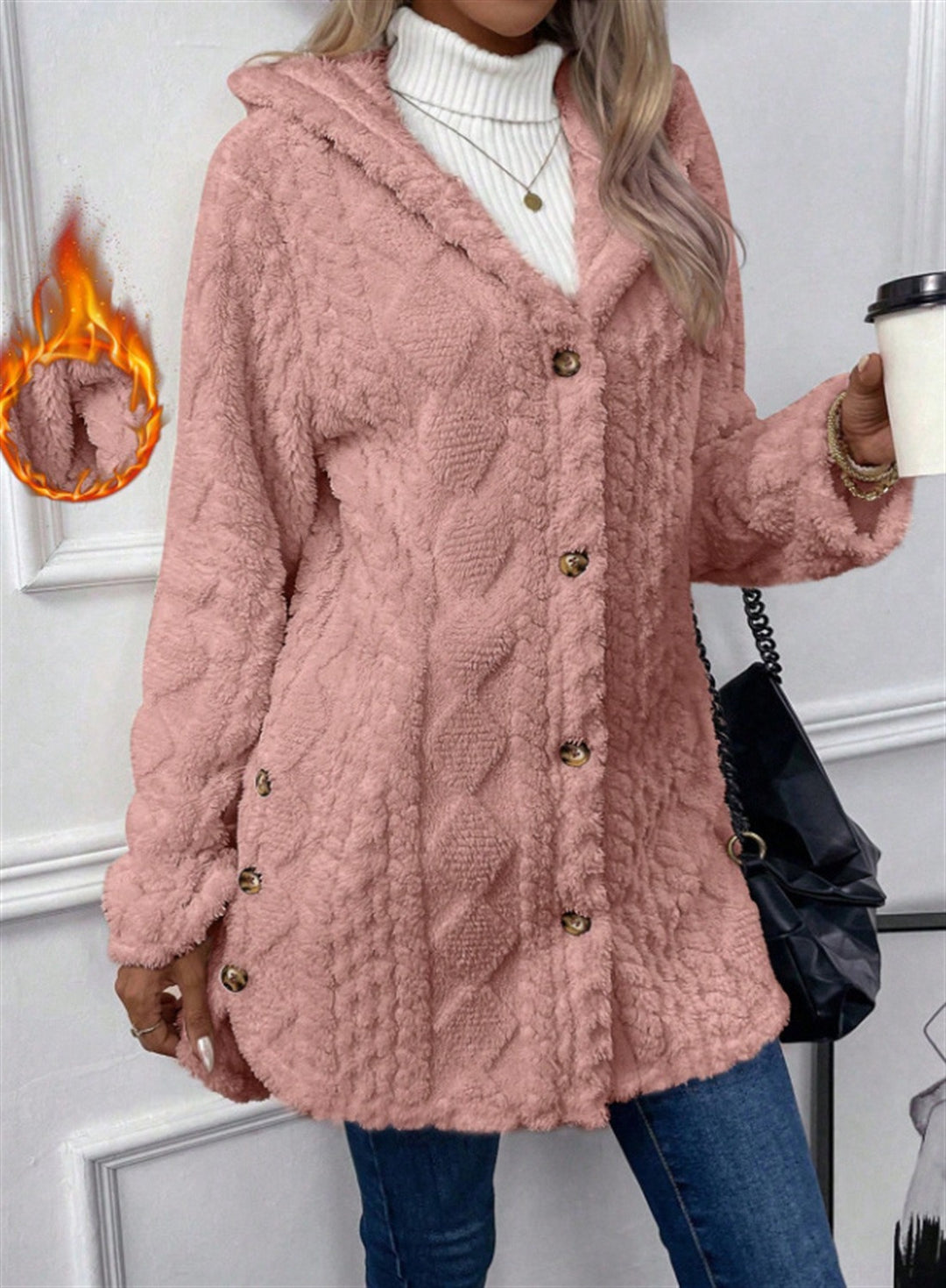 Damen Kuschelige Teddyjacke mit Knopfverschluss R&B
