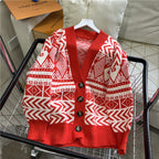 Damen Übergroße Strickjacke mit geometrischem Muster R&B