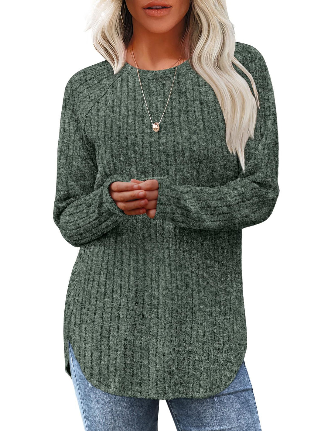 Damen weicher und lässiger Strickpullover mit Rippenmuster R&B