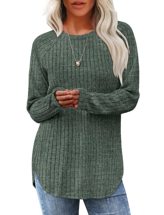 Damen weicher und lässiger Strickpullover mit Rippenmuster R&B