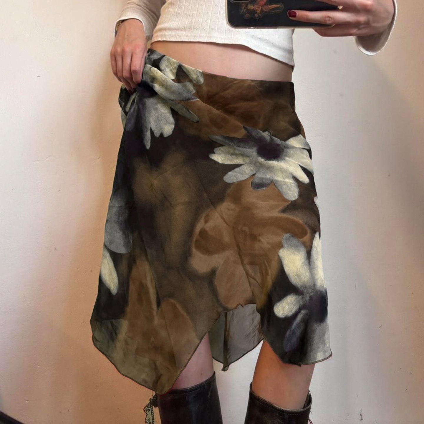 Damen Midi-Rock mit floralem Chiffon-Design R&B