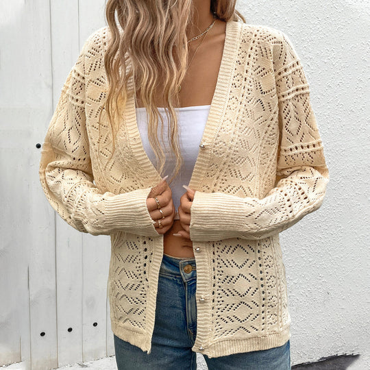 Damen Strickjacke mit filigranem Lochmuster und lässigem Schnitt R&B