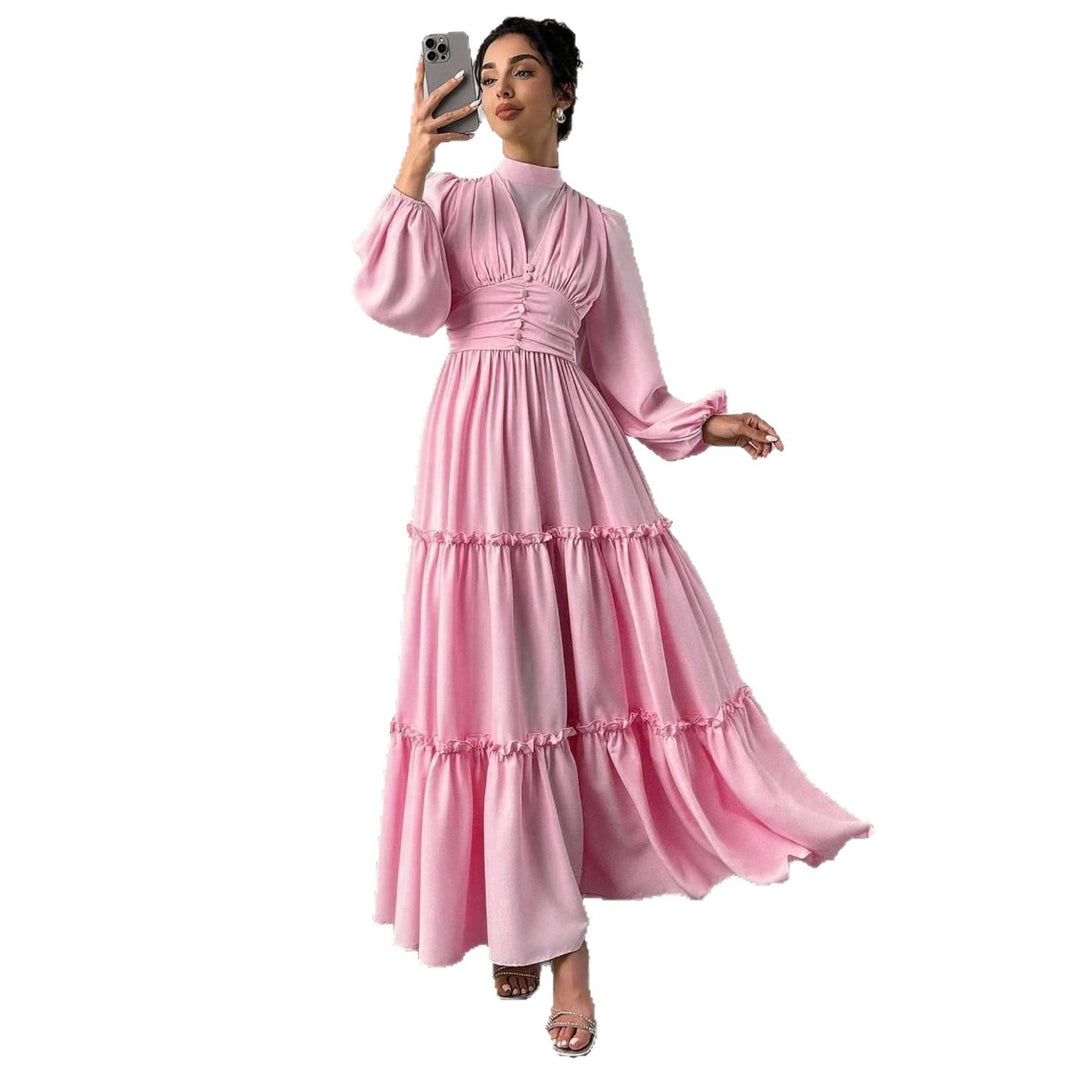 Damen Maxikleid mit eleganten Rüschendetails und gerafftem Oberteil R&B