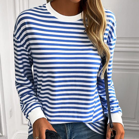 Damen gestreifter Langarm-Pullover mit lässigem Schnitt R&B