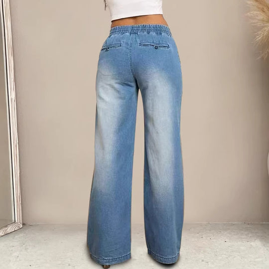 Damen Weit geschnittene Jeanshose mit elastischem Bund und modischem Used-Look R&B