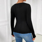 Damen Langärmliges Cut-Out Oberteil mit strukturiertem Rippdesign R&B
