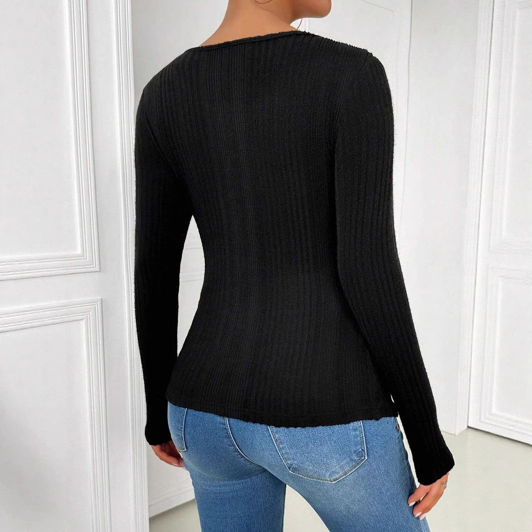 Damen Langärmliges Cut-Out Oberteil mit strukturiertem Rippdesign R&B