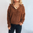 Damen kuscheliger Pullover mit hohem Kragen und Reißverschluss R&B