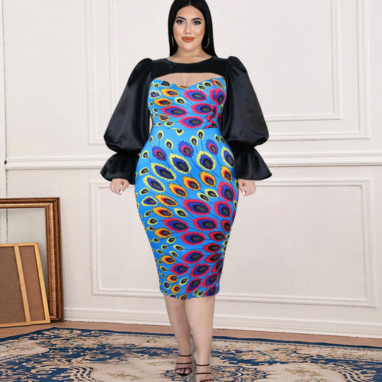 Damen Midi-Kleid mit floralem Druck und eleganten Puffärmeln R&B