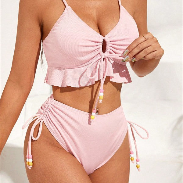 Damen Badeanzug mit Rüschendetails und verstellbaren Trägern R&B