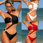 Damen Einseitiger Badeanzug mit dekorativen Ringdetails R&B