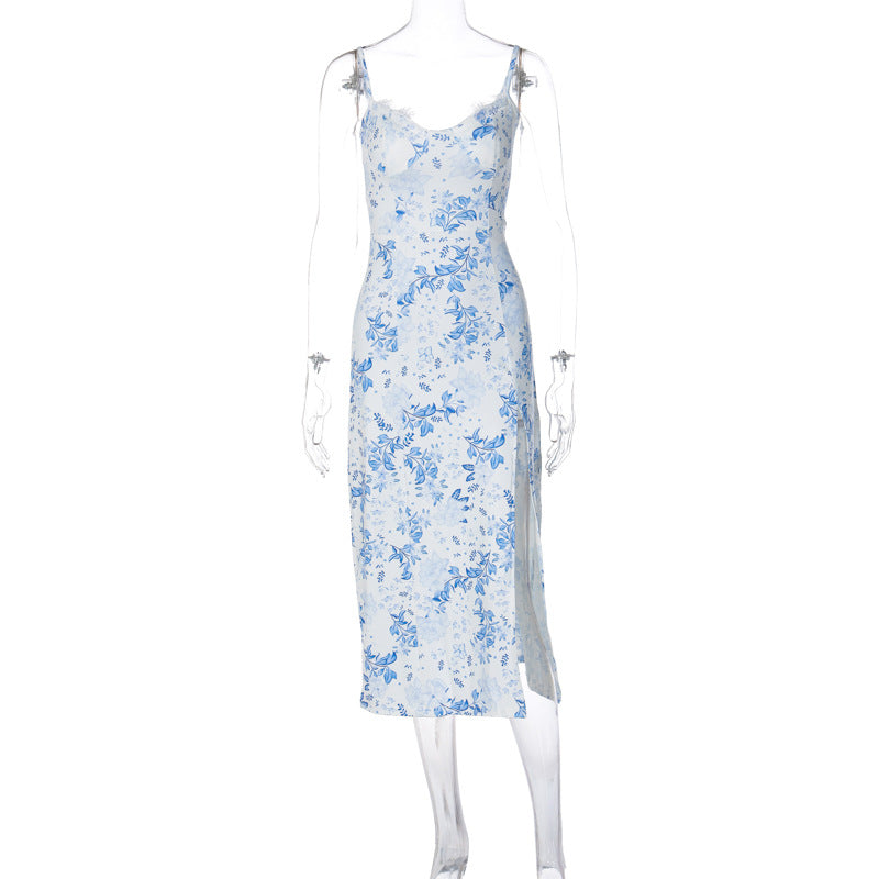 Damen Blumengebürtetes Midi-Kleid mit elegantem Schlitz R&B