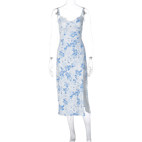 Damen Blumengebürtetes Midi-Kleid mit elegantem Schlitz R&B