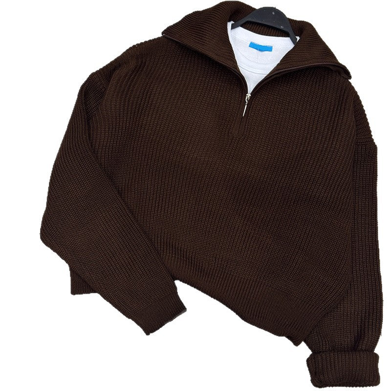 Damen Strickpullover mit hohem Kragen und Reißverschluss R&B