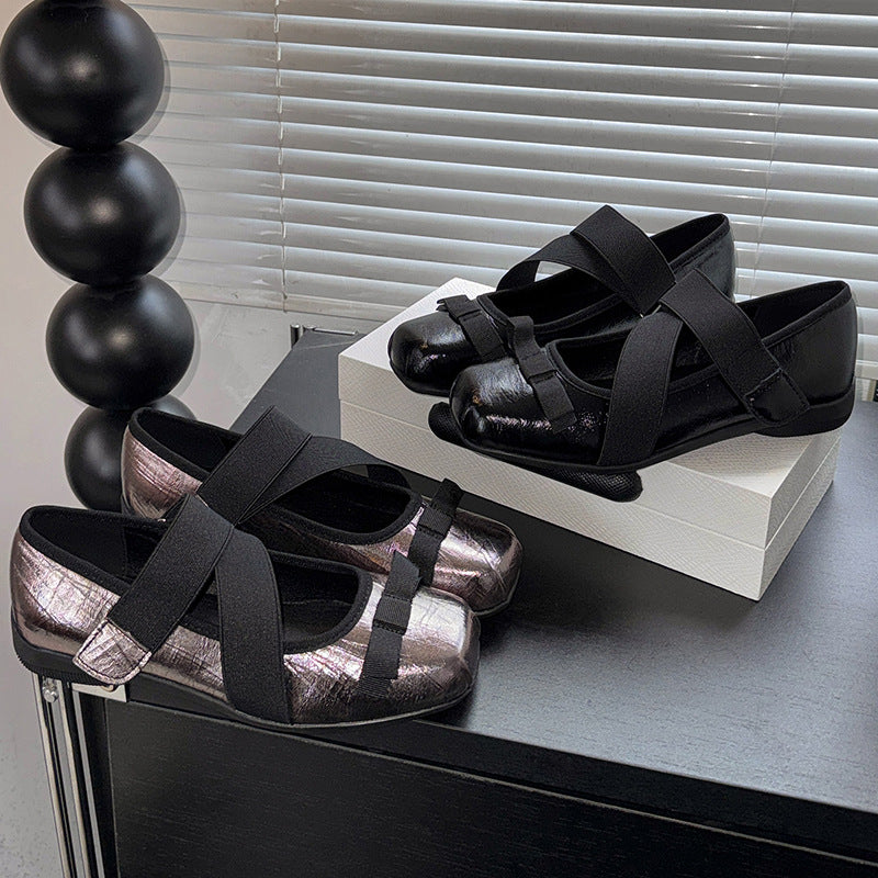Damen Ballerinas mit elastischen Riemen und dekorativer Schleifen-Applikation R&B