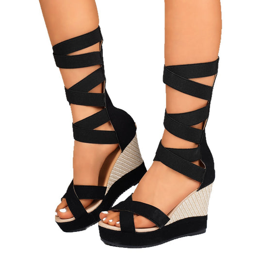 Damen Wedge-Sandalen mit elastischen Kreuzriemen R&B