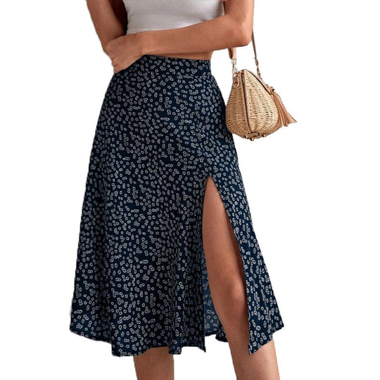 Damen Midi-Rock mit seitlichem Schlitz und floralem Muster R&B