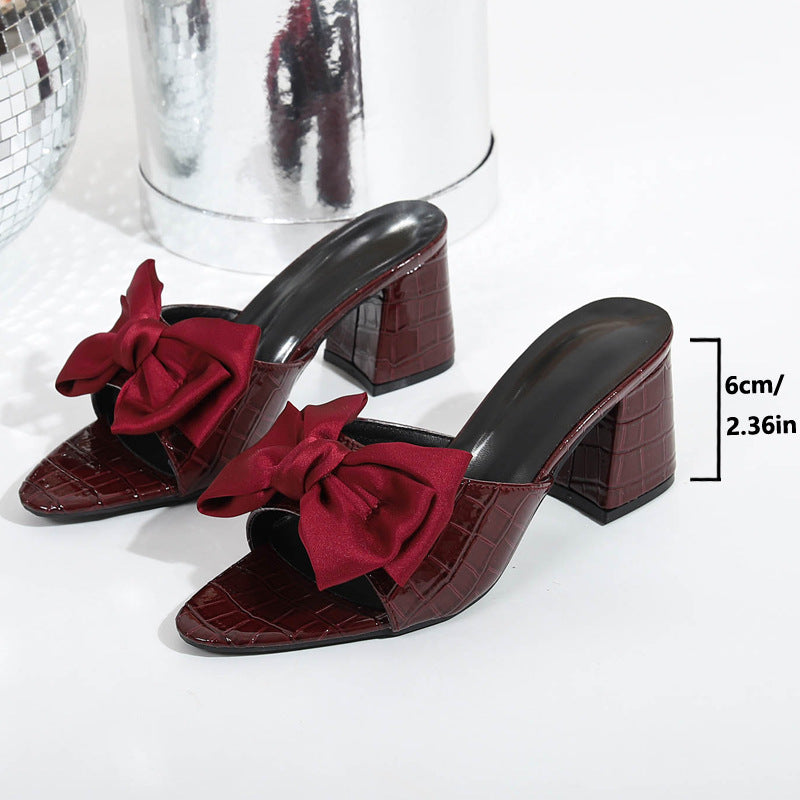 Damen Offene Mules mit dekorativen Schleifen und modernem Blockabsatz R&B