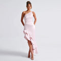 Damen Elegantes asymmetrisches Abendkleid mit Rüsche R&B