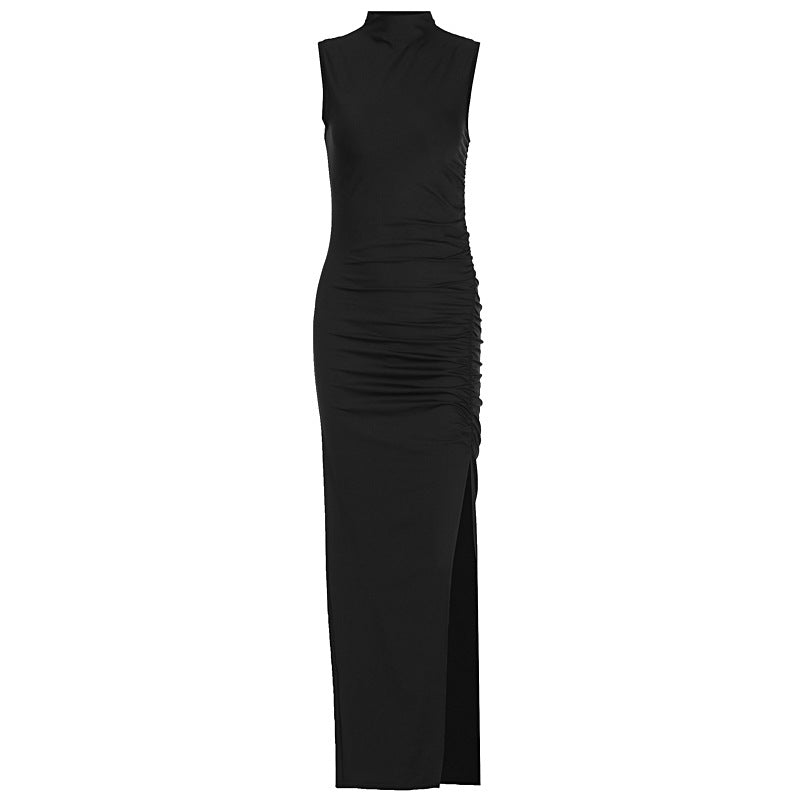 Damen Figurbetontes Maxikleid mit Stehkragen und geschmeidigem Rüschen-Design R&B