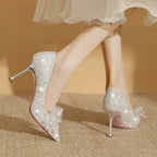 Damen Glamouröse Spitzen-Pumps mit glitzernden Akzenten und zierlichem Absatz R&B