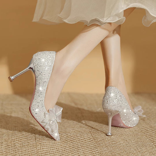 Damen Glamouröse Spitzen-Pumps mit glitzernden Akzenten und zierlichem Absatz R&B