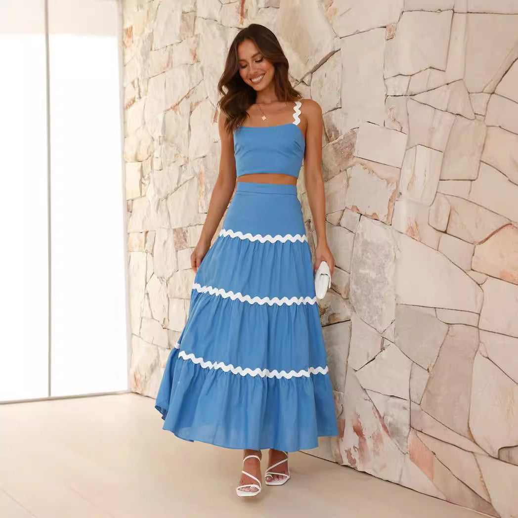 Damen Zwei-Teiliges Set aus gerafftem Crop-Top und voluminösem Maxirock R&B
