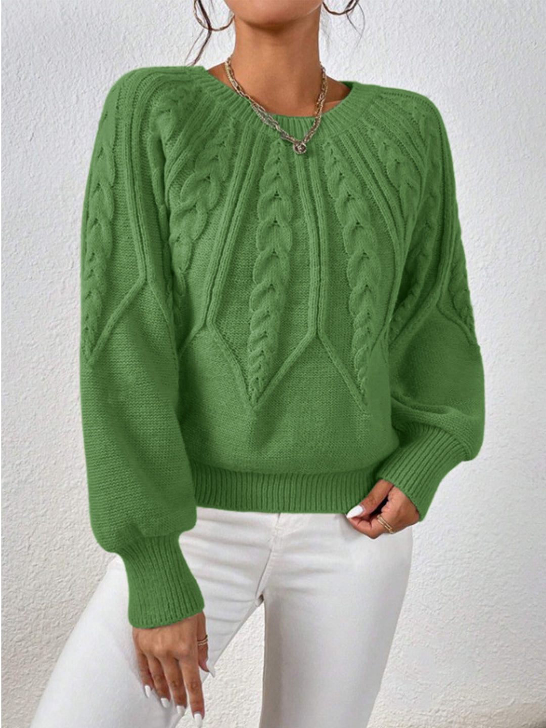 Damen Strickpullover mit Zopfmuster und weitem Schnitt R&B