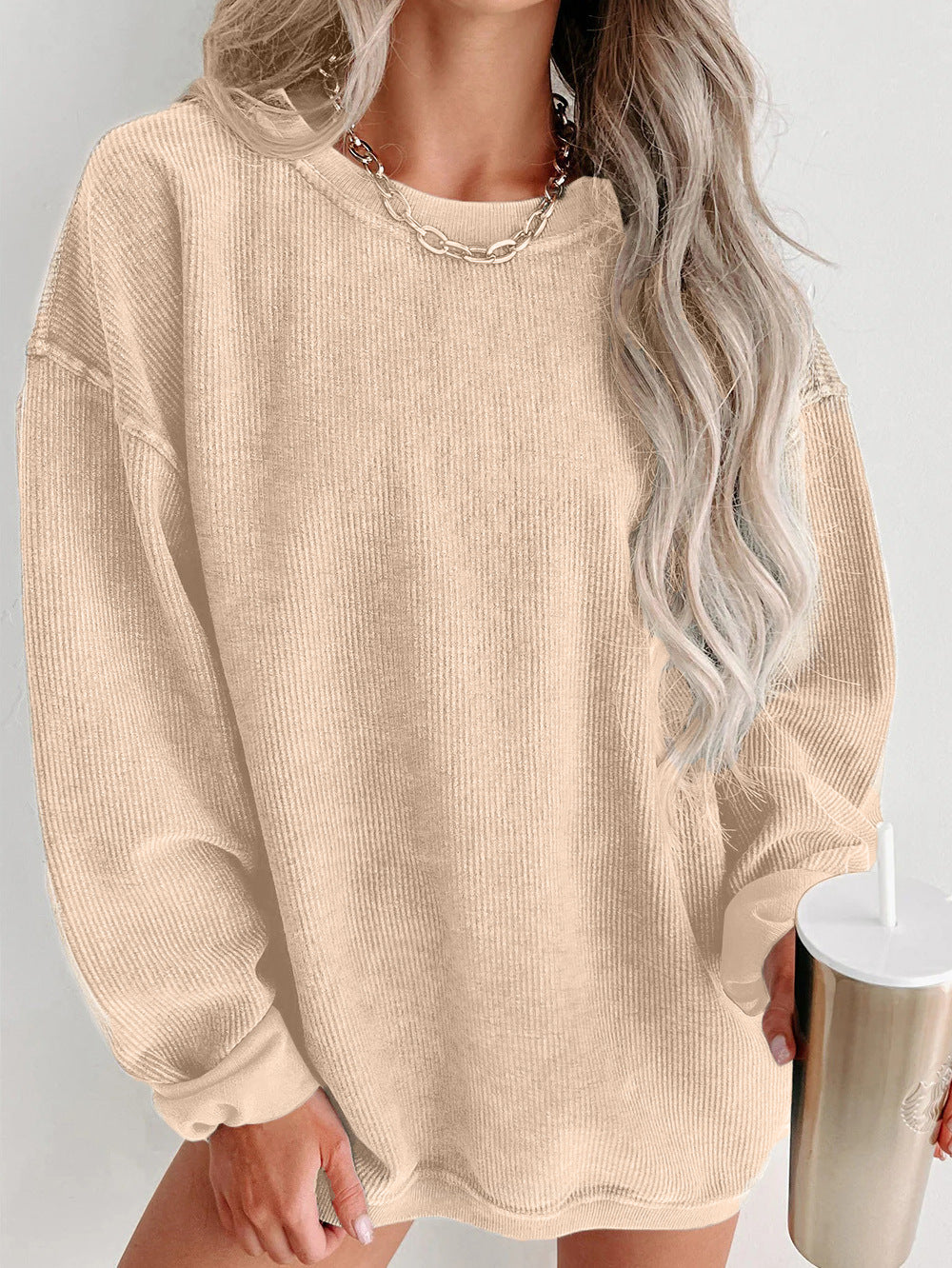 Damen lässiger Sweatshirt mit feiner Rippstruktur und komfortablem Schnitt R&B