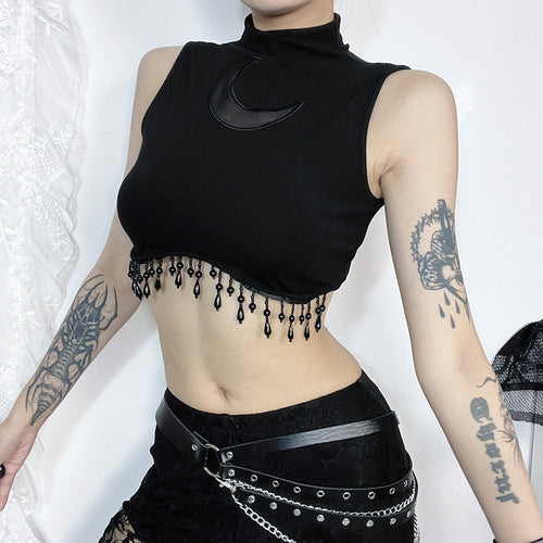 Damen elegantes Crop-Top mit Perlenverzierungen R&B