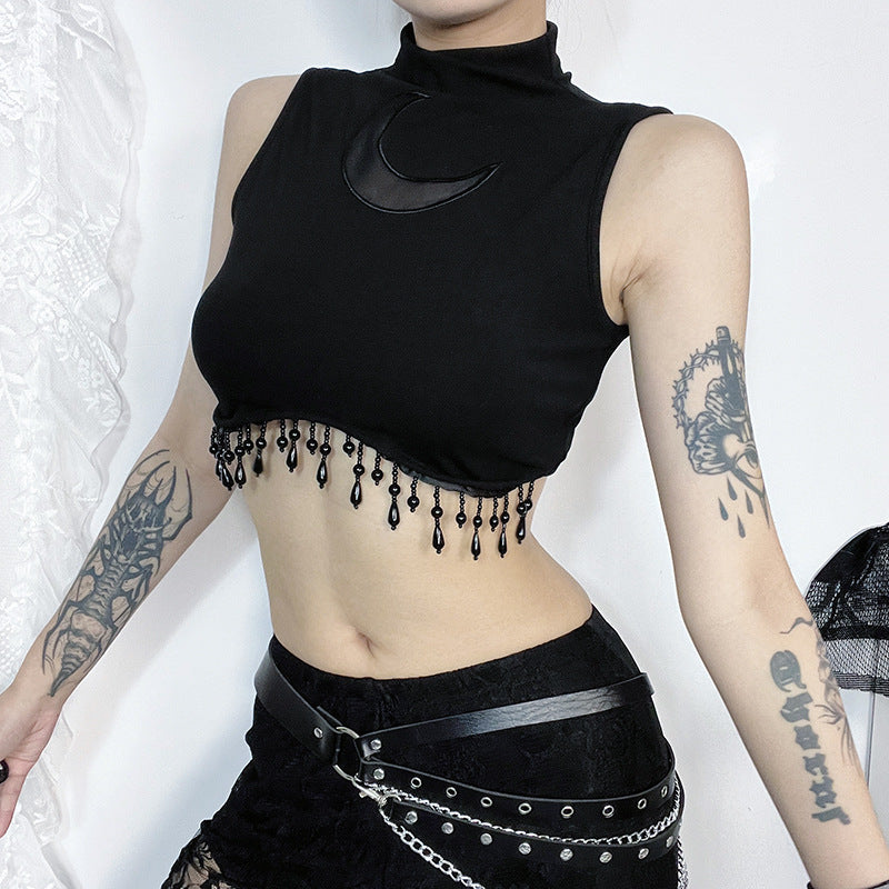 Damen elegantes Crop-Top mit Perlenverzierungen R&B