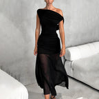 Damen Elegantes schulterfreies Maxikleid mit raffiniertem Rüschendesign R&B