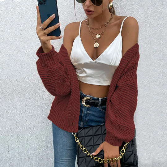 Damen Strickjacke mit voluminösen Ärmel und stylischem Rippenmuster R&B